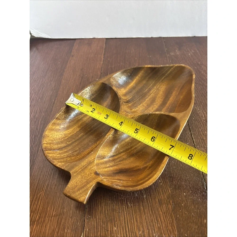 Alii Woods‎ Honolulu Monkey Pod Leaf Shaped 3 Divided Serving Bowl Wood